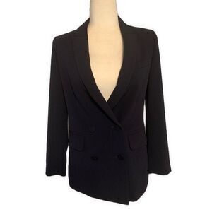 The Fold Authentic Solid Dark Blue Long Sleeve Blazer Jacket 2 Xs